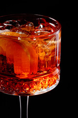 Aperol spritz summer cocktail in mister glass with bubbles. For restaurant menu.Closeup.Selective focus.