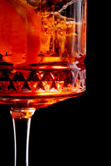 Aperol spritz summer cocktail in mister glass with bubbles. For restaurant menu.Closeup.Selective focus.