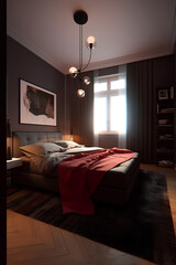 Fototapeta na wymiar Cozy bedroom interior with modern bed in modern luxury house.