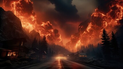 raging wildfire in the heart of the mountains.