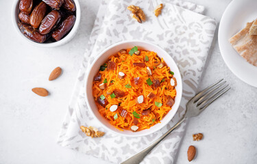 Carrot nuts dated moroccan salad in a bowl