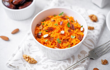 Carrot nuts dated moroccan salad in a bowl