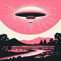 Cercles muraux UFO Vintage Alien spaceship Sci-Fi Art. UFO in a retro science fiction style. 