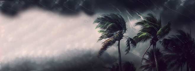 Hurricane. Tropical rain. Subtropics. Idalia, Florida. Banner. AI generated. Edited in Photoshop