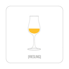 Riesling wine infographic template. Riesling wine line illustration. Riesling glass scheme. Minimalistic wine illustration. Flat illustration with wine. Glass illustration.