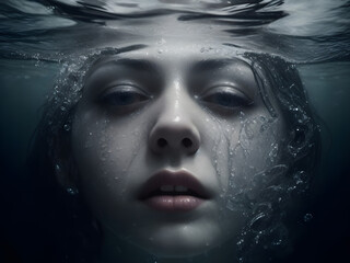 portrait of a woman under water