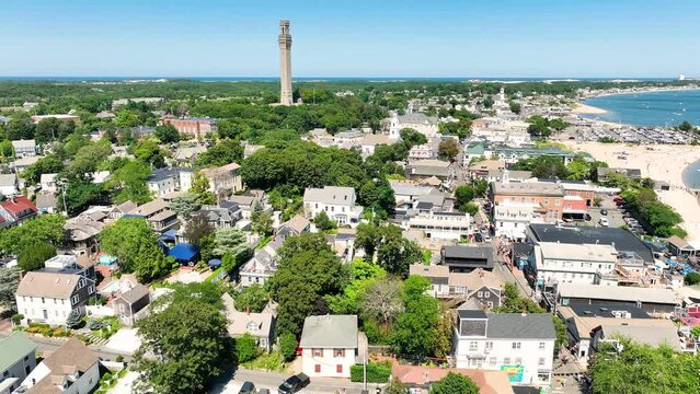 Flying over Provincetown, Ma, towards the Pilgrim Monument