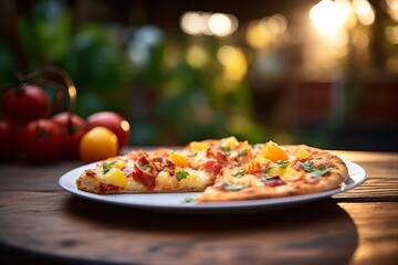 delicious hawaiian pizza on a table rady to eat
