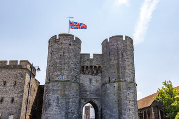 The Westgate in Canterbury, Kent, England, high western gate of the city wall is the largest...