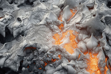 Close up of a white lava flow of volcano. Generative AI