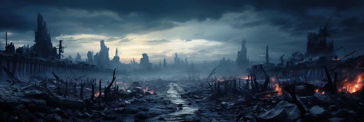 Fototapete Rund Post apocalypse after World war, apocalyptic destroyed city, banner © scaliger