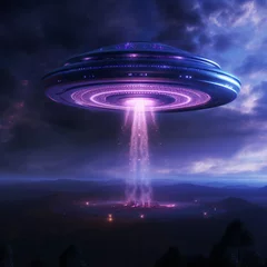Crédence de cuisine en verre imprimé UFO Alien spaceship flying over the forest