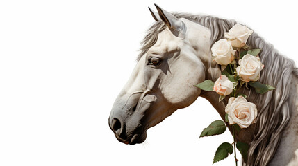 Horse with a flower isolated on white background