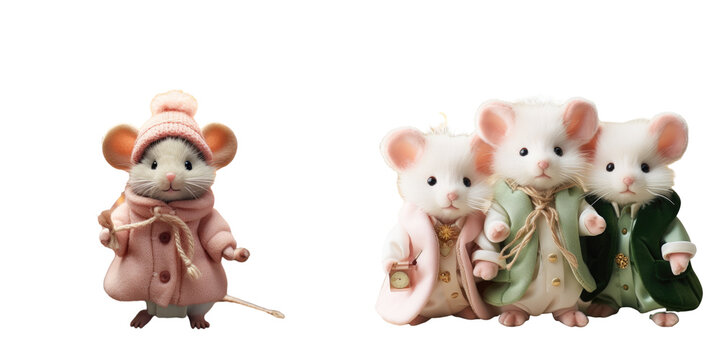 Plush mouse toys for holiday greetings transparent background