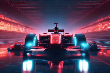 Racing car at high speed. Race car on the race track. Generative ai. Motor sports competitive team racing. Digital art. Motion, blured background. - obrazy, fototapety, plakaty