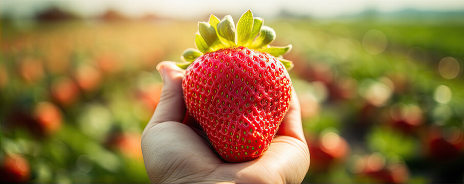 strawberry in hands, strawberries panorama photo
