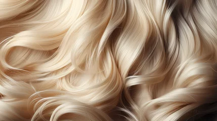 Foto op Aluminium Texture of beautiful shining blonde white hair. Backdrop with perfect blonde waved hair. © dinastya