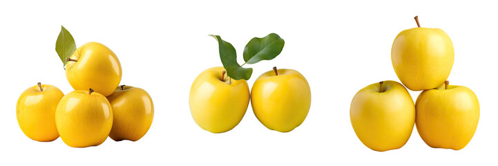 Isolated yellow apples against a transparent background