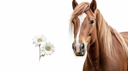 Fototapeta na wymiar Horse with a flower isolated on white background
