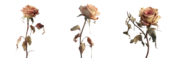 Withered rose on transparent background