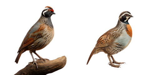 Common quail set against transparent background