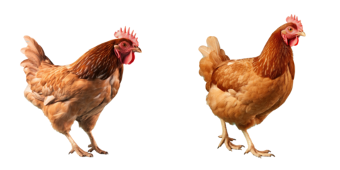 A lone brown chicken walking in a studio shoot with a transparent background