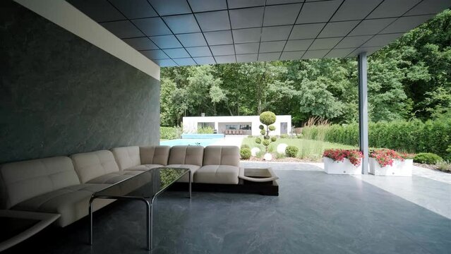 Relax corner with cushions in deck in modern villa terrace
