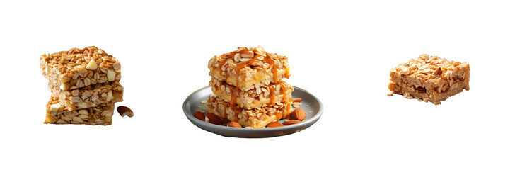 Pre cut healthy apple peanut butter oatmeal bar for breakfast a nutritious snack transparent background