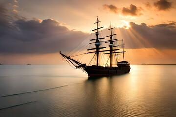 ship in the sunset