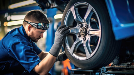 Obraz premium Tire man wearing car tires