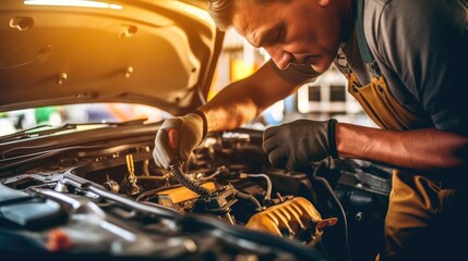 Man repairing the car's engine