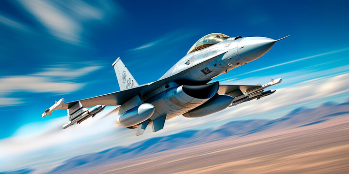 Fighter jet F-16 in the sky.