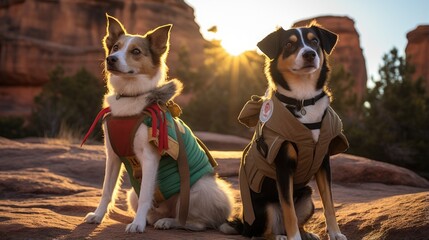 Dog wearing costume for carnival party. Cute funny puppy dogs dressed up in Halloween costumes. Humanised animals concept..