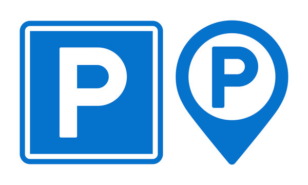 Parking sign and parking map pin. Parking location pin. GPS parking location symbol for apps and websites