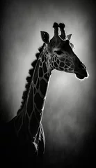 Fototapeten giraffe studio silhouette photo black white vintage backlit portrait motion contour tattoo © Wiktoria