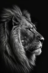 Foto op Aluminium jungle lion studio silhouette photo black white vintage backlit portrait motion contour tattoo © Wiktoria