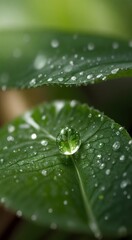 water drops on green leaf, leaf with drops, green leaf background