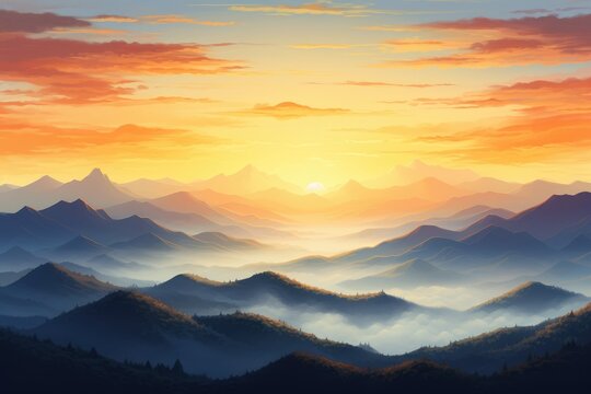 Beautiful landscape with sunrise over mountains © MirkanRodi