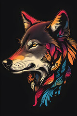 A simple colorful line drawing of a wolf in the wild suitable for a t-shirt design.