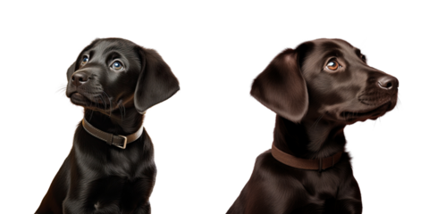 Black puppy dog looking away with an attentive and interested face representing the concept of obedience Isolated on a transparent background