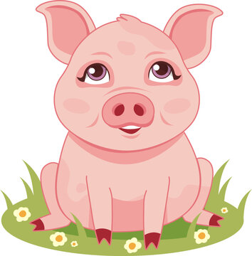  ute pretty pig on a meadow.Kids illustration.