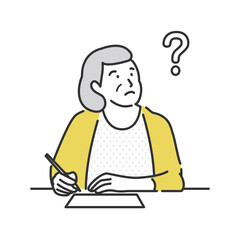 考えがまとまらないシニア女性のイラスト