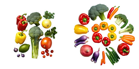 Colorful vegetables over a transparent background