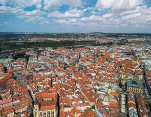 Obraz premium The drone aerial view of old town of Prague, Czech Republic. 