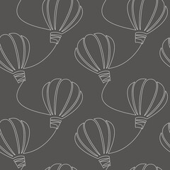 Air balloon seamless pattern vector. Line continuous drawing. Cartoon background illustration. Hand drawn linear icon. Graphic design, print, banner, card, poster, brochure, wallpaper, doodle backdrop