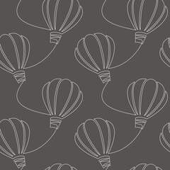 Fototapeta premium Air balloon seamless pattern vector. Line continuous drawing. Cartoon background illustration. Hand drawn linear icon. Graphic design, print, banner, card, poster, brochure, wallpaper, doodle backdrop