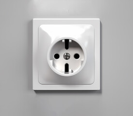 electrical, white socket isolated on a white wall. Blank copy space white plastic socket.