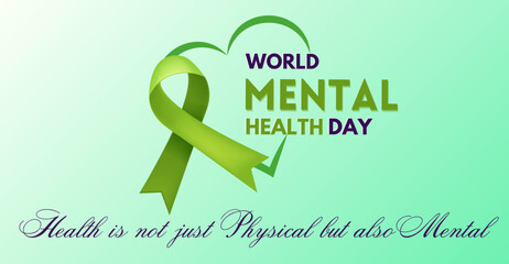 World Mental health day banner, ribbon and heart shape with typography Design 