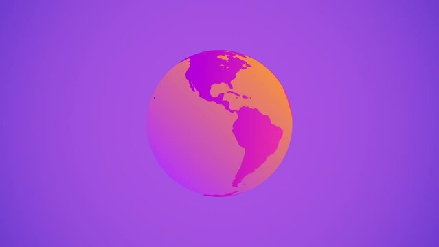 3D animation of Earth globe in pink and yellow colors on ramp background, 4K environmental animation