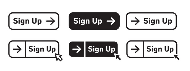 Sign up button icon. Online website log in or signing in navigation banner for web app ui use. Vector symbol of register here or subscribe click bar. Flat outline set of join cursor or pointer shape